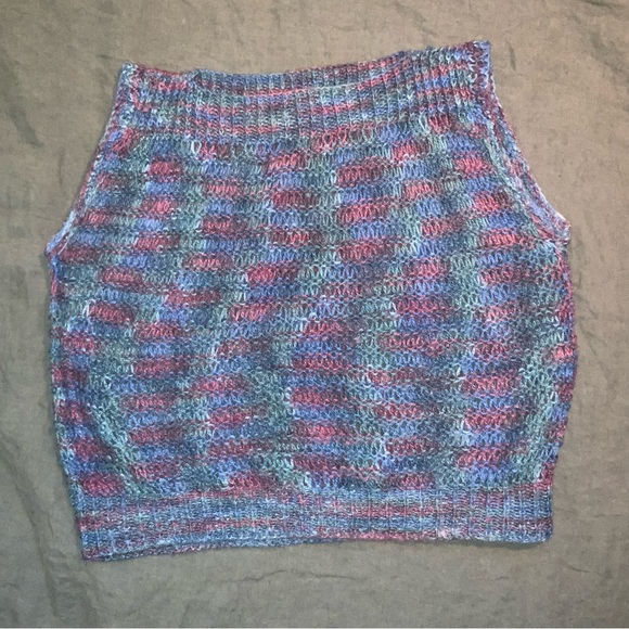 handmade knit top vest boat neck variegated purple green blue - Picture 3 of 6